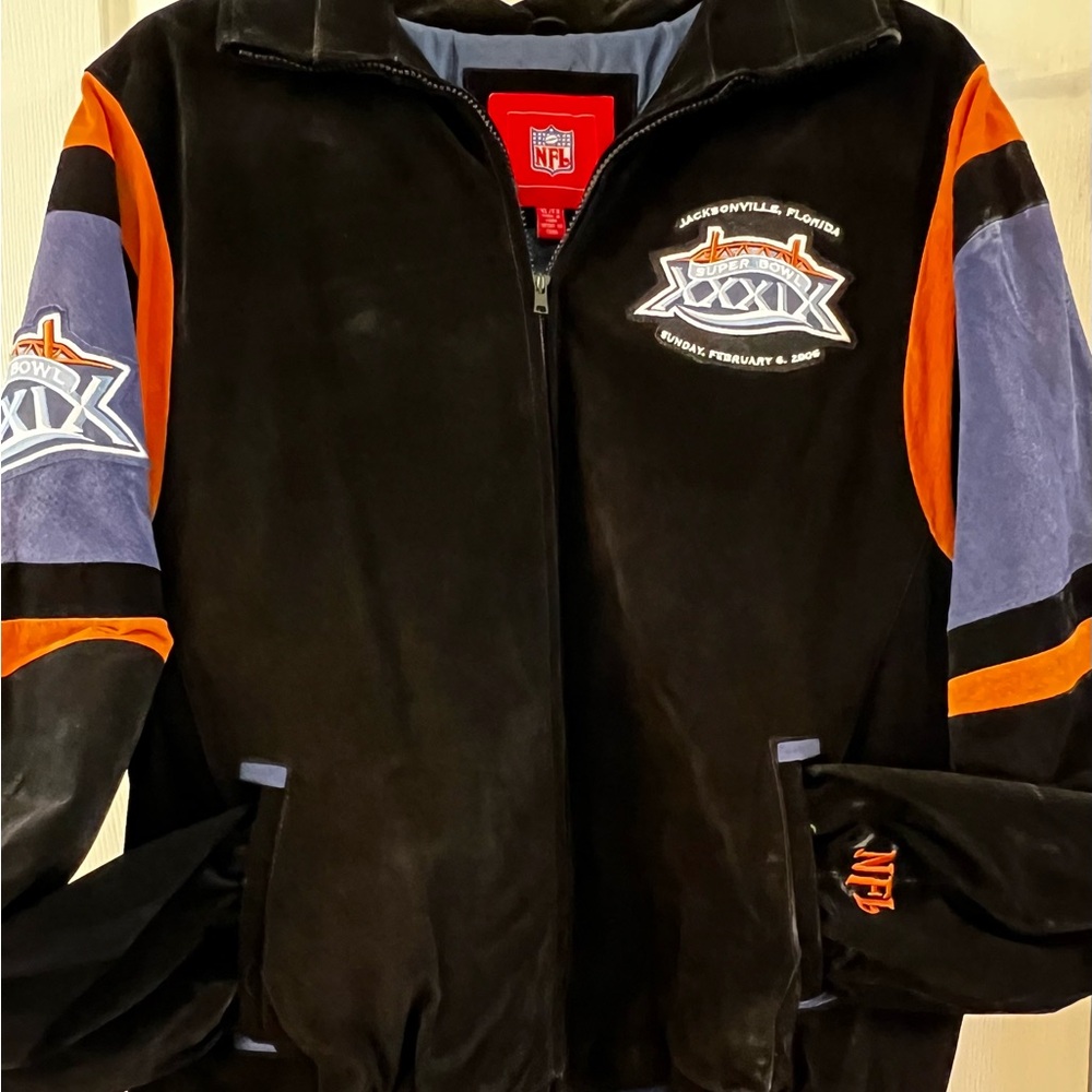 NFL Super Bowl XXXIX Suede Black Embroidered Jacket - Size XL